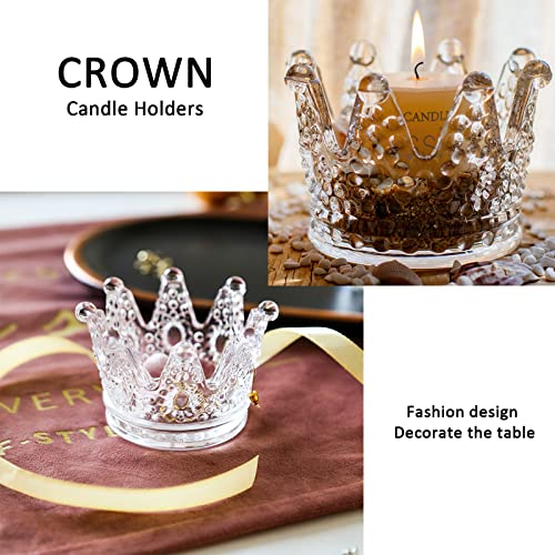 Clear Glass Crown Tealight Candle Holders Set of 12 - Wedding & Party Decor