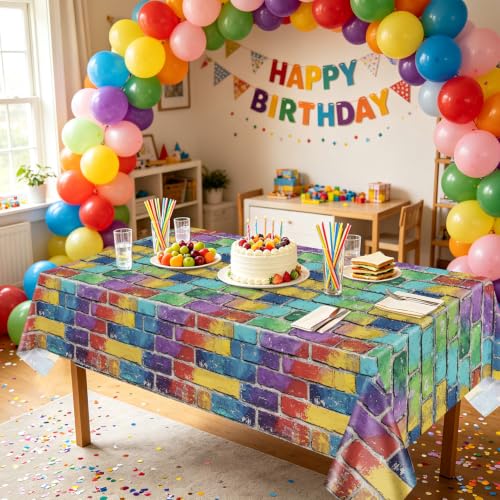 Colorful Brick Tablecloth Set for Parties - Waterproof & Reusable, 4 Pack, 51 x 86 Inches