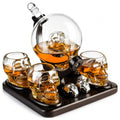 Skull Skeleton Whiskey Decanter Set with 4 Shot Glasses & Chillers - Gothic Barware Gift