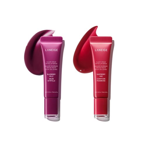 LANEIGE Summer Glaze Craze Duo: Serum-Infused Lip Tints for Plumping Hydration & Shine in Raspberry & Blueberry Shades