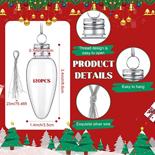 Classic Fillable Plastic Christmas Light Bulb Ornaments Set - 120 Pieces with Silver Rope