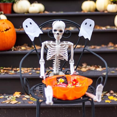 16-Inch Plastic Full Body Skeleton Halloween Decoration - Posable Hanging Skeleton for Haunted House & Graveyard Props