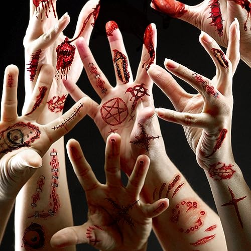 20 Sheets Halloween Temporary Tattoos Body Face Fake Stitches Waterproof Cosplay Props