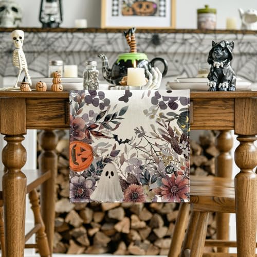 Halloween Table Runner 13x72 Inch Beige and Brown Spun Polyester Home Decor