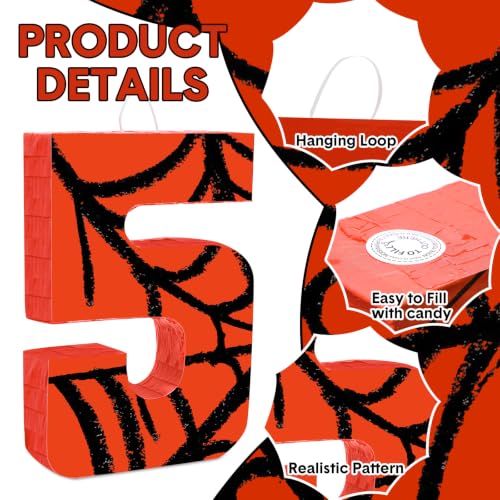 Number 5 Spider Piñata Bundle with Blindfold and Bat for Birthday Party - Small 15.75 x 11 in