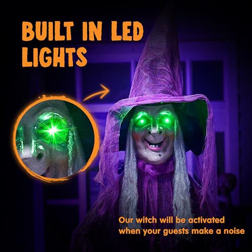 Fuchsia Halloween Standing Witch with Cauldron - Scary Ghost Decor with Sound & Lights