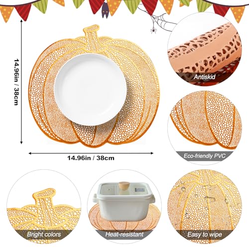 Pumpkin Placemats Set of 12 - Orange Harvest Fall Thanksgiving Table Decor