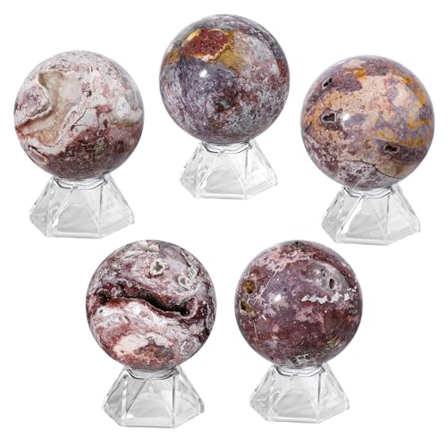 Mexican Agate Stone Sphere with Stand - 2 to 2.36 Inches Crystals for Meditation & Decor