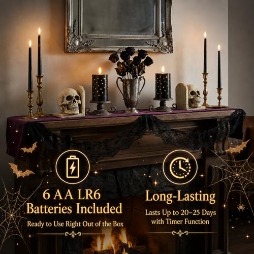 Black Fiber Optic LED Candles with Remote Control - 2-Pack Flameless Wax Pillars
