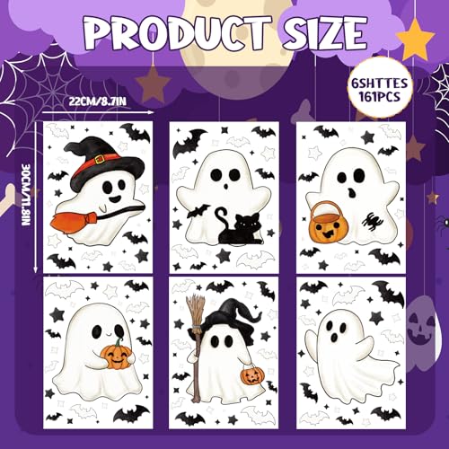 Halloween Ghost Window Clings Set - Reusable Double-Sided Decals for Glass Windows, 161 pcs, Seasonal Decorations, Variation: Ghost