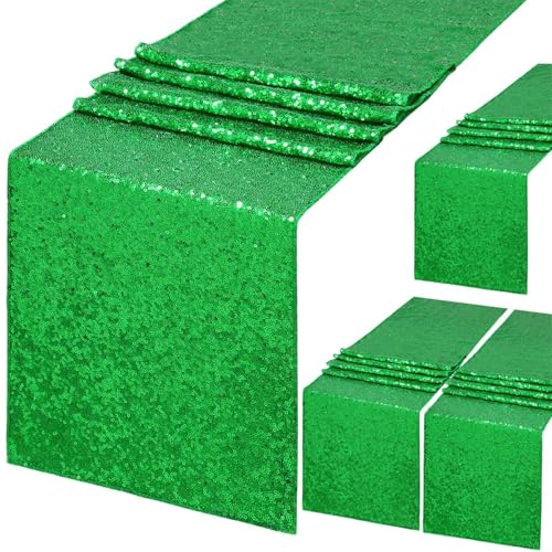Green Sequin Table Runner 4 Pack 12x72 Inches for Wedding Party Decor