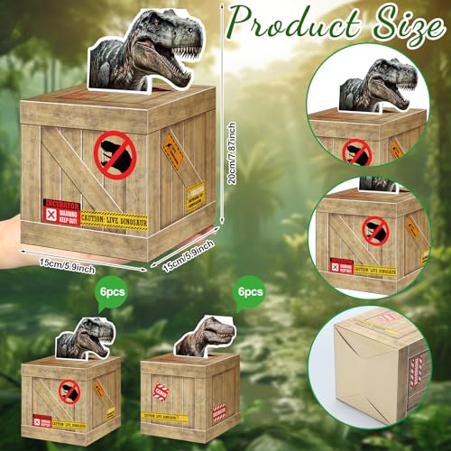 12 Pack Dinosaur Party Boxes - Dinosaur Theme Centerpieces for Birthday & Halloween