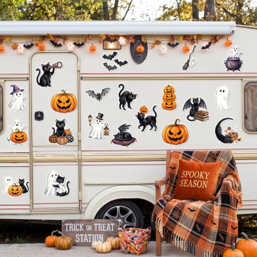 Halloween Garage Door Magnets Set - 20 Cute Ghost Black Cat Pumpkins Decorations