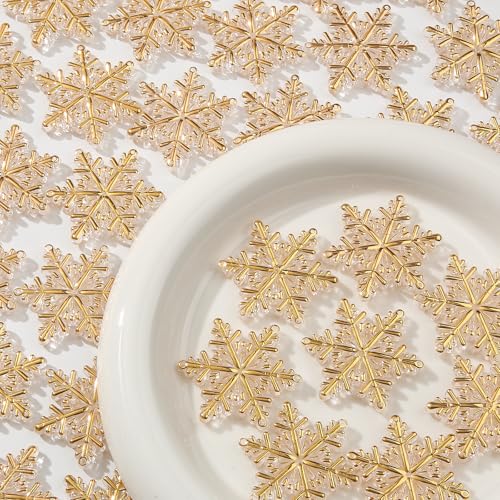 45pcs Acrylic Snowflake Ornaments for Christmas Tree Decoration - Golden & White