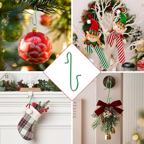 Green Christmas Ornament Hooks 100 Pcs - Easy Hang Metal Wire Tree Decor