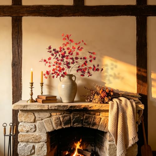Artificial Fall Maple Leaves Stems - Orange Brown, 4 Pcs for Autumn Decor