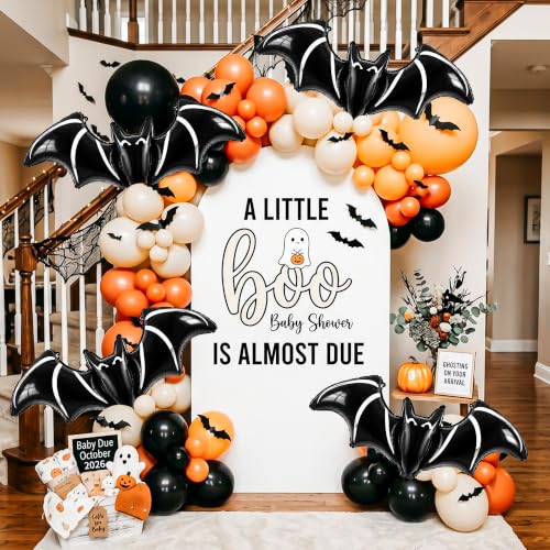 Black Bat Foil Balloons - Giant Halloween Bat Decorations, 6 Pack with Hanging Ribbons - Variation: Black Bat