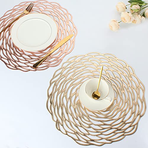 Gold Round Placemats Set of 8 - Metallic Vinyl Table Decor