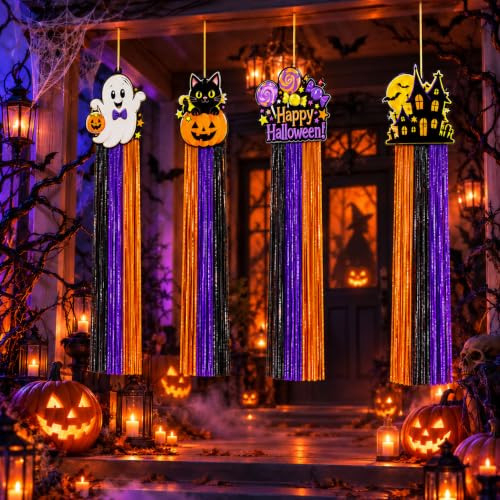 Halloween Hanging Rain Curtain Decorations - 8 Tinsel Streamers, 3.3 FT