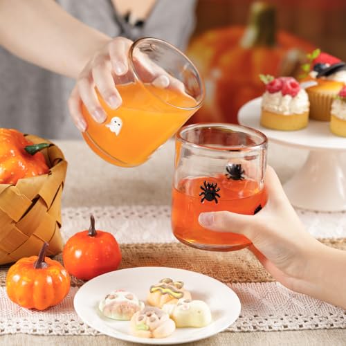Halloween Icon Glass Cups Set - Pumpkin Spider Bat Ghost, 16oz, Variation of Pumpkin Spider Bat Ghost