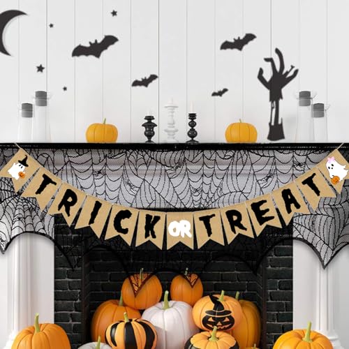 Halloween Trick or Treat Burlap Banner Ghost Pumpkin Bunting Decoration