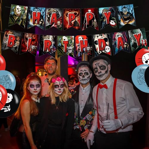 Friday The 13th Horror Party Supplies Set with Banner Cake Toppers Balloons for Killer Theme Celebration