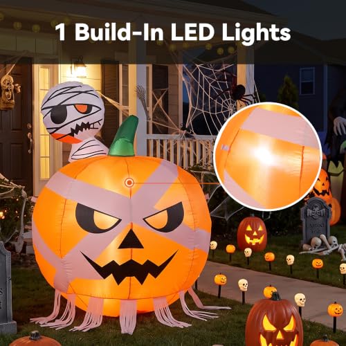 Halloween Inflatable Mummy & Pumpkin Duo with LEDs - 4FT Outdoor Yard Decor - Horror Pumpkin Variation