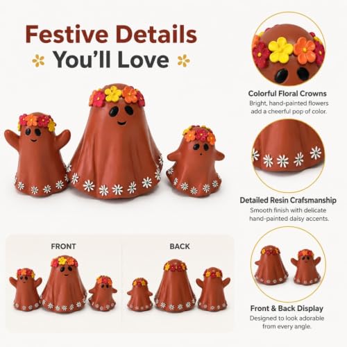 Orange Ghost Figurines Set of 3 Day of The Dead Halloween Home Decor