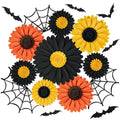 Halloween Daisy Paper Decorations for Office & Wall - Bats, Webs, Fall Flowers - Halloween Party Decor