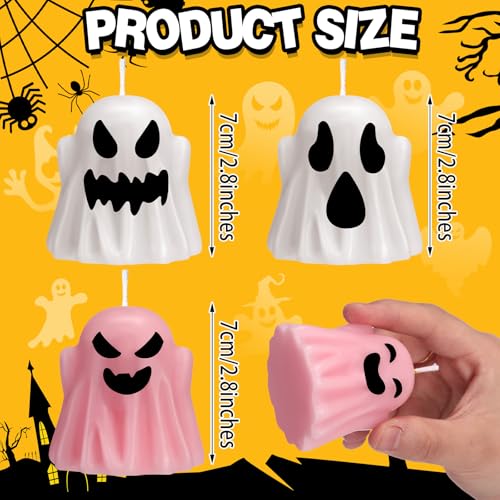 Halloween Ghost Candles Set - White & Pink Spooky Party Decor - Modern Style