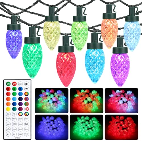 RGB Color Changing Christmas Lights - 35FT 54 LED Connectable Outdoor String with Remote & Dimmable Features