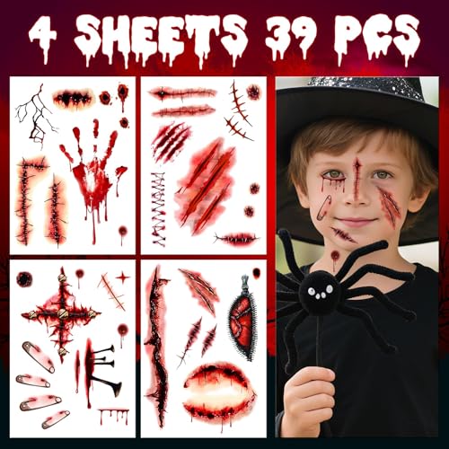 Pro Scar Tattoos Halloween Kids Zombie Fake Scars Makeup Kit - Realistic Wound Stickers