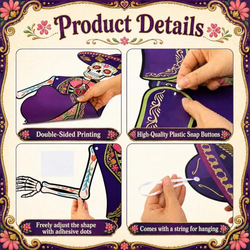 Day of the Dead Paper Skeletons - Posable 48-Inch Halloween & Fiesta Decorations - Set of 4