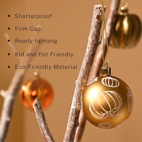 Fall Pumpkin Ornaments Set - 12 Shatterproof Harvest Tree Decorations 1.97 Inch