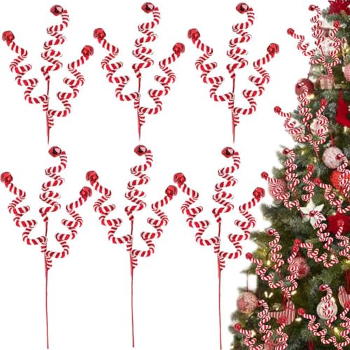 Christmas Tree Topper Candy Cane Decorations Set - Red & White, 17 Inch, 6 Pcs - Holiday Decor