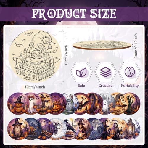 Halloween Wooden Coaster Painting Kit - 77 Pieces for Craft & Decor
