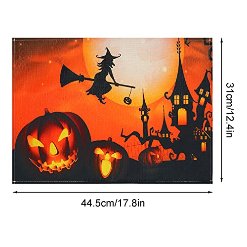 Halloween Placemats Set - Washable Linen Table Mats for Dining & Party Decor
