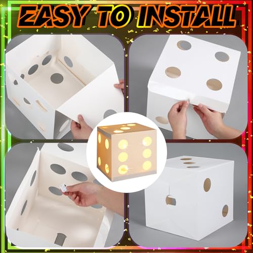 White Lighted Dice Boxes - 6 Foldable 11.8 Inch Casino Party Decorations