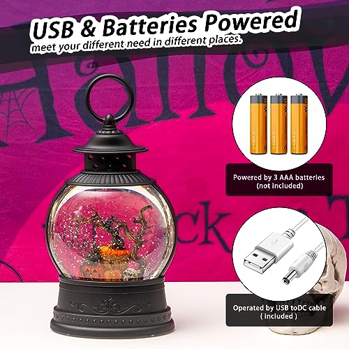 Halloween Black Cat Snow Globe Lantern with Music & Timer - Indoor Halloween Decor