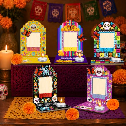 Dia De Los Muertos Photo Frame Set with Candles & Decor for Ofrenda Altar