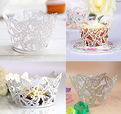 36 Pack Lace Butterfly Cupcake Wrappers for Wedding & Party Decor - Elegant White Paper Cupcake Holders
