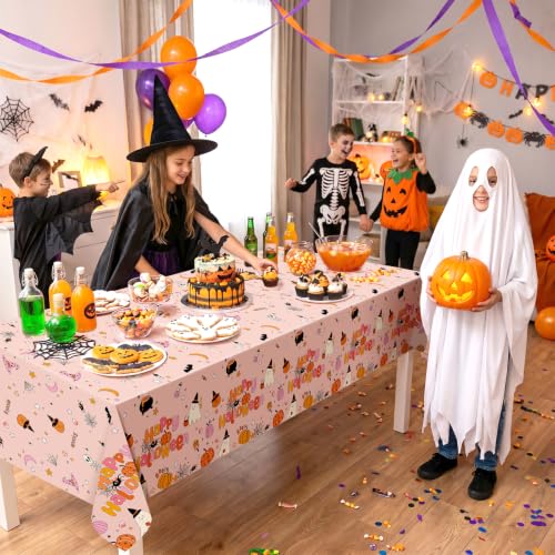 Halloween Tablecloths Set of 3 Pink Ghost Boo Theme Waterproof Disposable Party Decor