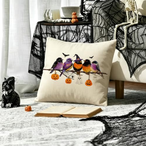 Halloween Pillow Cover 16x16 Inch Outdoor Decor Black Pumpkin Pattern
