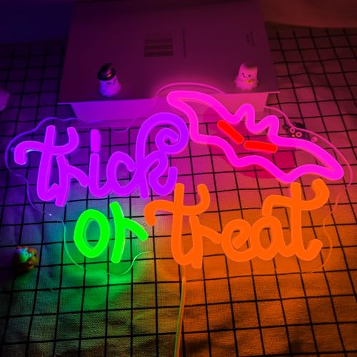Halloween Neon Sign Dimmable Trick or Treat Bat Candy Wall Decor LED Light