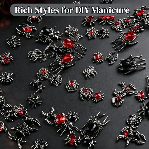 Halloween Nail Charms and Rhinestones Set - Spider Alloy Gems for DIY Nail Art