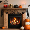 Halloween Mantle Scarf Black Lace Spiderweb Fireplace Decor with Bat Variation - 18 x 83 Inches