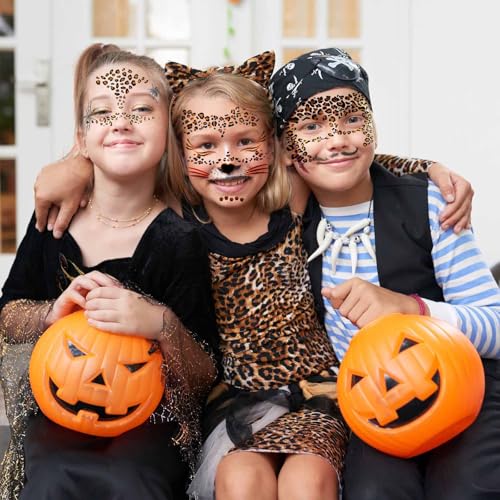 Gold Glitter Leopard Face Temporary Tattoos - 8 Sheets Halloween Costume Makeup for Kids & Adults