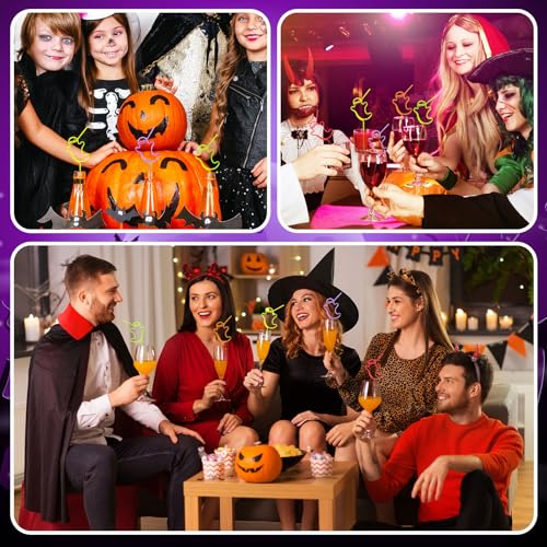 Halloween Ghost Reusable Drinking Straws - Bright Loop Design, 150 Pcs, Ghost & Bright Variations