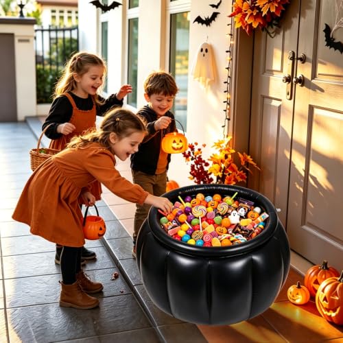 Inflatable Halloween Candy Bowl 22x18 Black Cauldron Bucket Large Trick-or-Treat Container