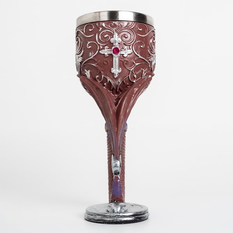 Retro Red Dragon Goblet - Gothic Wine Glass Resin & Stainless Steel, Party Decor - Red Dragon Cup